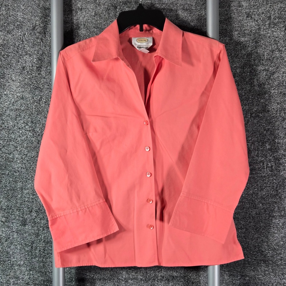 Talbots Womens Coral Pink 100% Cotton Wrinkle Resistant Button Down Shirt Size 6